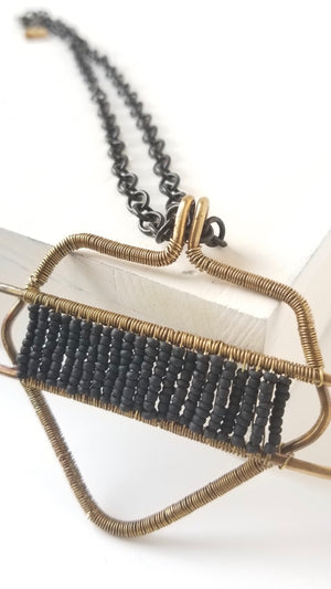 Black Lava Beads and Brass Essential Oil Diffuser Necklace
