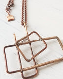 Antique Bronze Rectangle and Square Geometric Statement Necklace