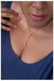 GOLD CHAIN LARIAT NECKLACE WITH WIRE WRAPPED TEAL BEADS