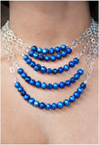 STERLING SILVER MULTI TIERED STATEMENT NECKLACE WITH OCEAN BLUE FRESHWATER PEARLS