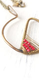 Antique Bronze and Red Beaded Split Circle Geometric Statement Necklace