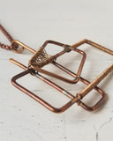 Antique Bronze Rectangle and Square Geometric Statement Necklace