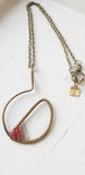 Antique Bronze and Red Beaded Split Circle Geometric Statement Necklace