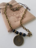 2 IN 1 ANTIQUE BRASS AND ONYX GEMSTONE NECKLACE