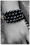 BLACK CZECH GLASS SILVER CHAIN BRACELET