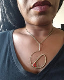 Antique Bronze and Red Beaded Split Circle Geometric Statement Necklace
