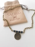 2 IN 1 ANTIQUE BRASS AND ONYX GEMSTONE NECKLACE