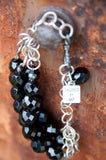 BLACK CZECH GLASS SILVER CHAIN BRACELET